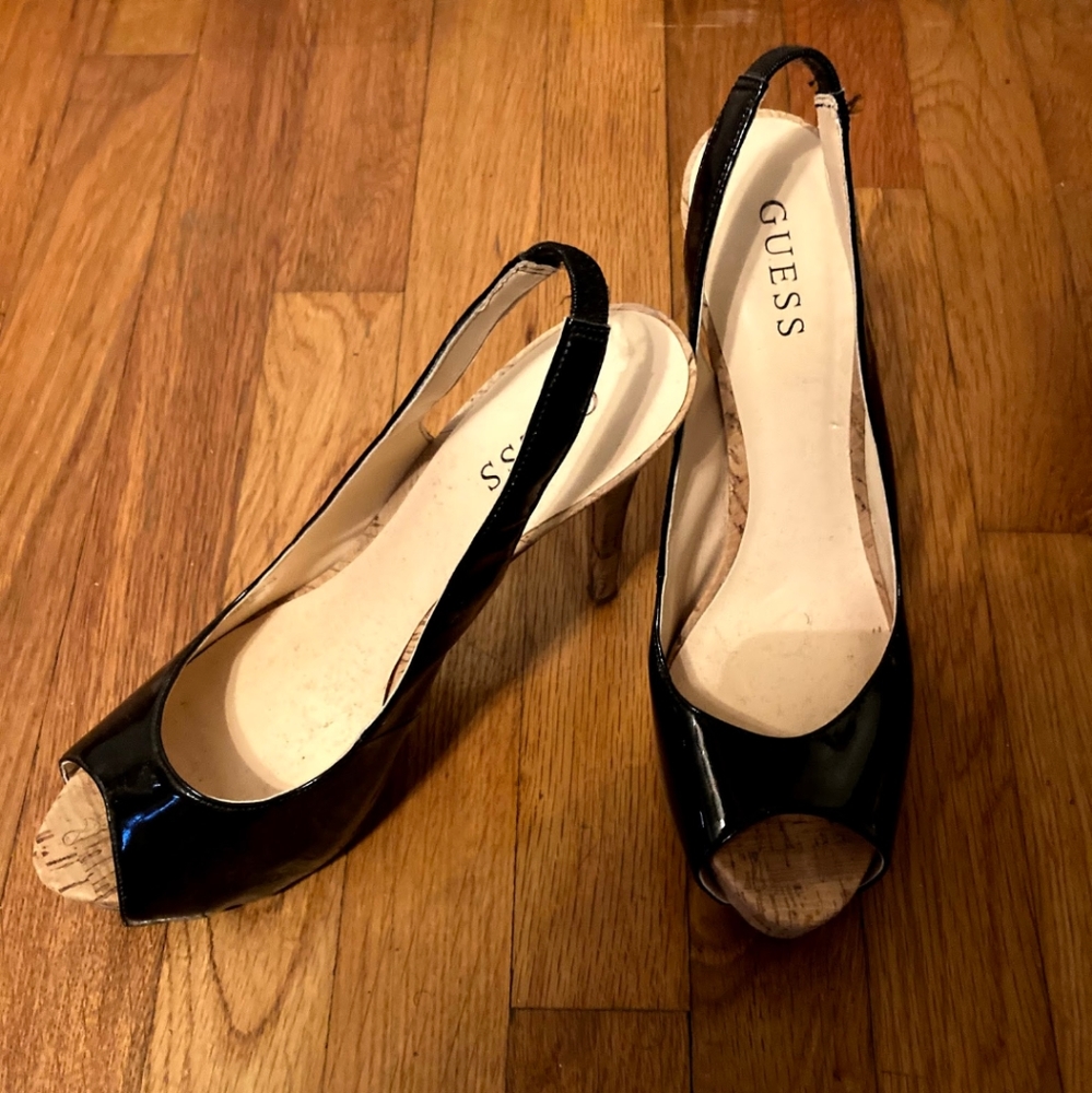 Guess Patent Slingbacks with Cork Heel